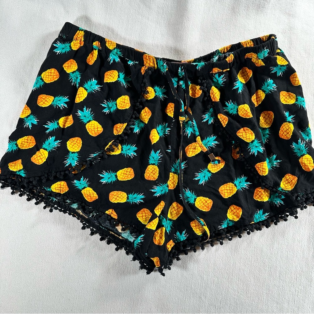 BONGO Black Shorts with Pineapple Print